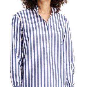J Crew Band Collar Popover in Blue Stripe Sz 10
